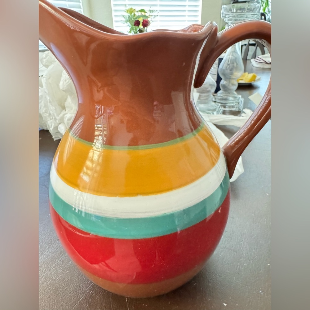 World market Colorful Striped Ceramic Pitcher